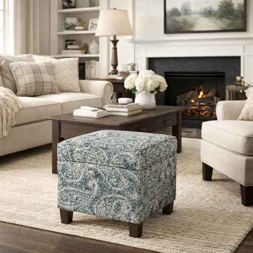 Image of HomePop 18 inch Classic Square Storage Ottoman - Gray Paisley Blue