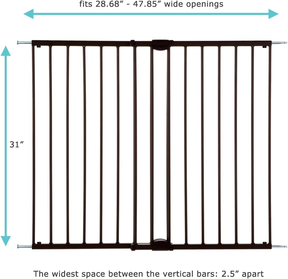 Toddleroo by North States 47.85" Wide Easy Swing & Lock Baby Gate - Series 2: Extra Security Safety Latch. Hardware Mount. Fits Openings 28.68" - 47.85" Wide (31" Tall, Matte Bronze)