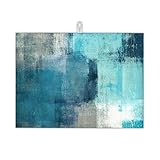 UIUPRO Teal Grey Abstract Art Dish Drying Mat, Drying Rack Pad Countertop Dishes Ultra Absorbent Microfiber Kitchen Counter Mat for Coffee Countertop Decor 18x24 Inch