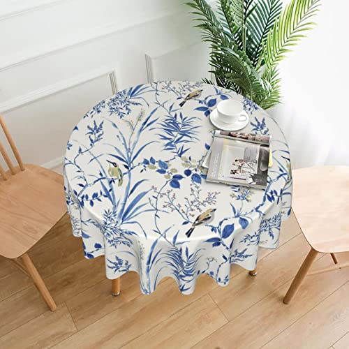 Sweetshow Blue Floral Tablecloth 60 Inch Round Wrinkle Free Flower Tablecloth Suitable For Kitchen Decorantion / Indoor And Outdoor Dining Table / Party / Picnic #TOP1
