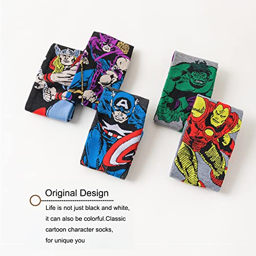 Sidimelo 5 Pairs Mens Funny Socks- Marvel Superhero Character Patterned Dress Socks For Adults And Teens,Size 9-12 #TOP2