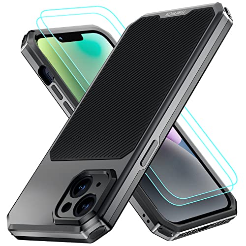 Haireca Designed for iPhone 14 Plus Case Metal,[Military Grade Shockproof] [with 2 Pack Screen Protector] Heavy Duty Phone Case for iPhone 14 Plus Rugged Protective Cover 6.7 Inch 2022 (Space Black)