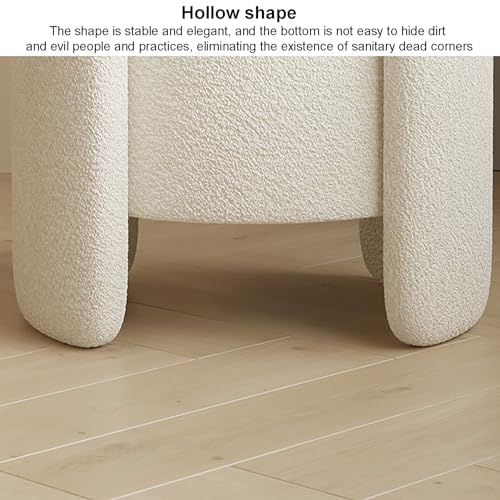 Modern Boucle Upholstered Ottoman Makeup Vanity Stool with Lid Storage for Living Room Bedroom White Boucle Fabric Sofa Chair Pouf Ottoman Footrest Seat (48x42cm) - Image 8