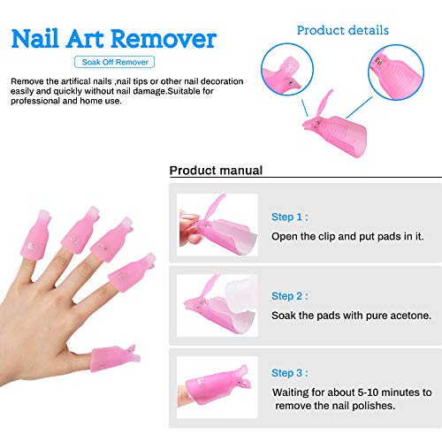 Image of Nail File and Finger Nail Clips, MORGLES Nail Polish Remover Pads and Clips 10pcs Gel Nail Polish Remover Clips Caps Pink 6pcs Professional Nail Buffer Files 300pcs Wipe Cotton Pads Cuticle Pusher