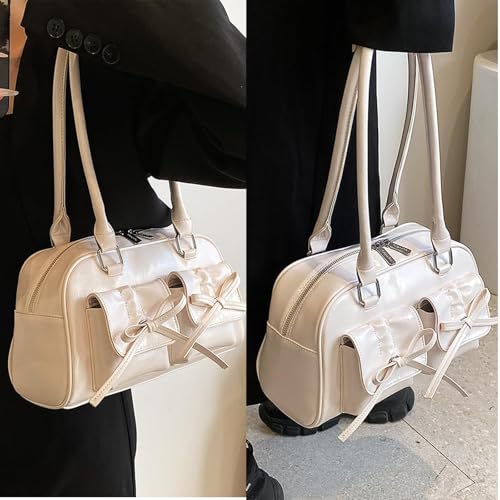 Image of Juoxeepy Ita Bag Cute Bow Purse Aesthetic Japanese Shoulder Bag Faux Leather Tote Bag Y2k Red Handbag Purse