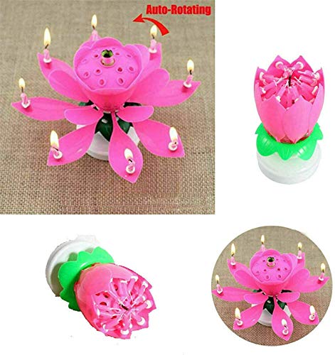 image for Brilliaire Rotating Lotus Cạndlê Birthday Cake Flower Musical Music