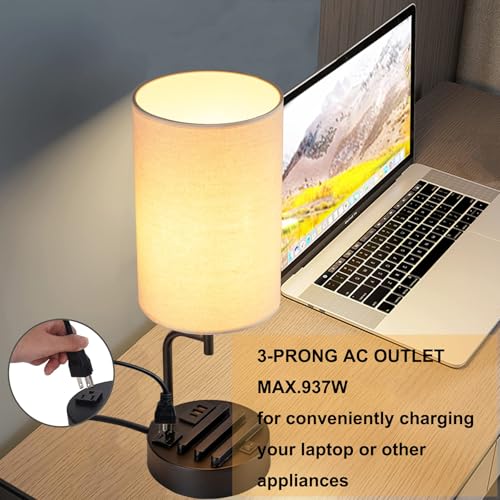 dreamholder table lamp with 3 usb charging ports modern desk lamp with ac outlet and phone stands perfect bedside lamp for bedroom living room office pack of 2 cream
