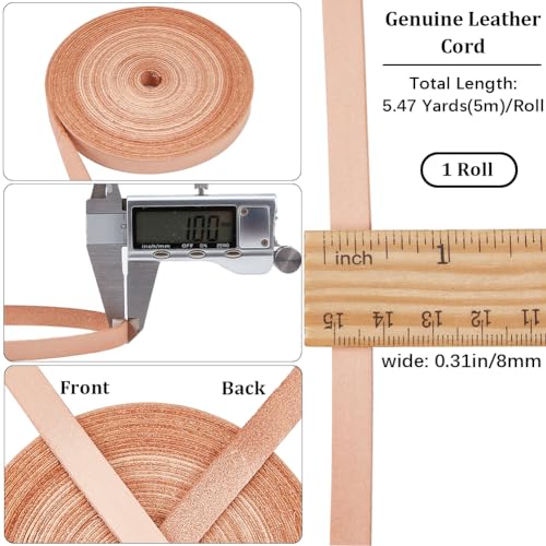 GORGECRAFT 5M Genuine Leather Strips 8mm Wide Cowhide Leather Strap 1mm Thick Flat Cord Thread String Rope for Bracelets Jewelry Making Collars Guitar Belts Boot Lace DIY Craft - Image 2
