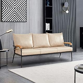 LEMROE Modern Leather 2 Seater Sofas with Metal Frame and Wooden Armrests for Living Room Guest Room Office (Dark Brown, 2 Seaters)