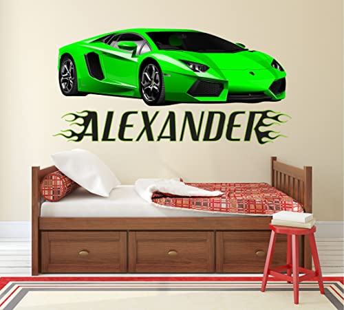 Racing Car Wall Decal For Boys Room - Custom Name Wall Decals Kids Bedroom Decor - Car Wall Sticker - Flames Race Car Wall Decor #TOP7