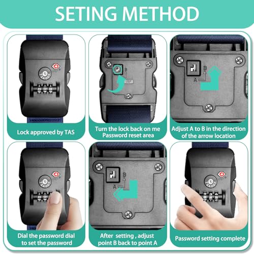 Luggage Strap Belt for 20"-32" Suitcase with TSA Approved 3-Dial Combination Lock Wide Adjustable Packing Straps Travel Accessories, Black4