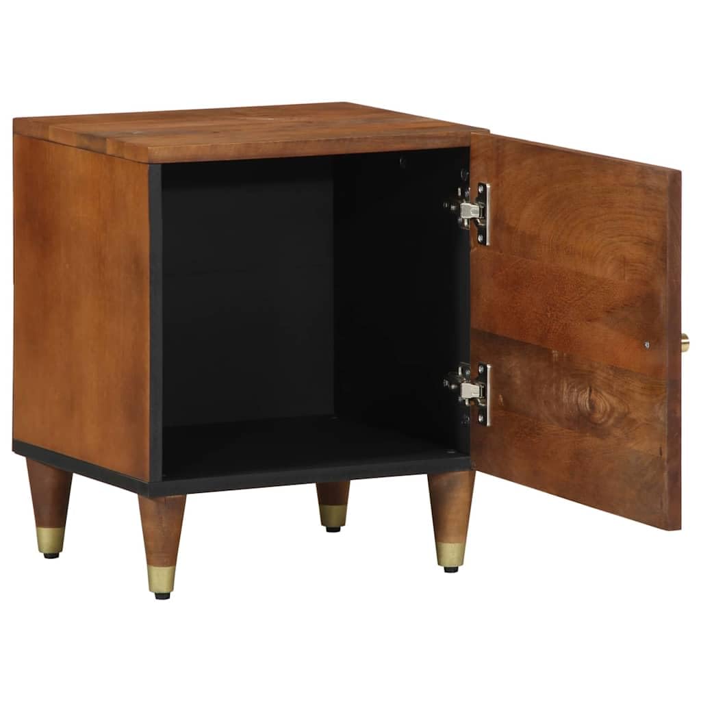 Set di 2 comodini con anta, color marrone miele, in legno di mango massiccio, comodino moderno con vano portaoggetti e bottoni in ottone, 40 x 33 x 46 cm, design compatto per camera da letto