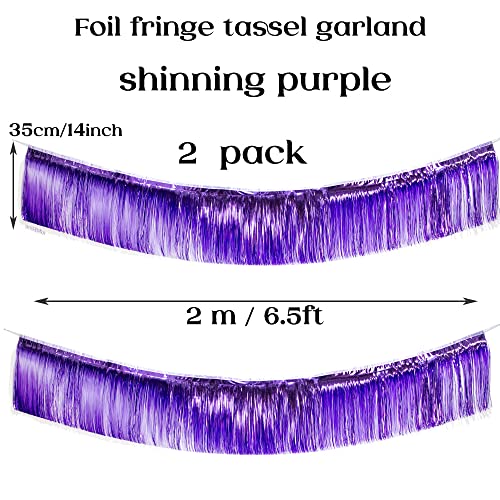 Image of Premium Shiny Purple Fringe Tinsel Garland for Party Decorations -4 Layers Thick, 2 Pack | LILF Foil Tassel Banner Party Streamers for Wedding Birthday Christmas Decoration Home Hanging