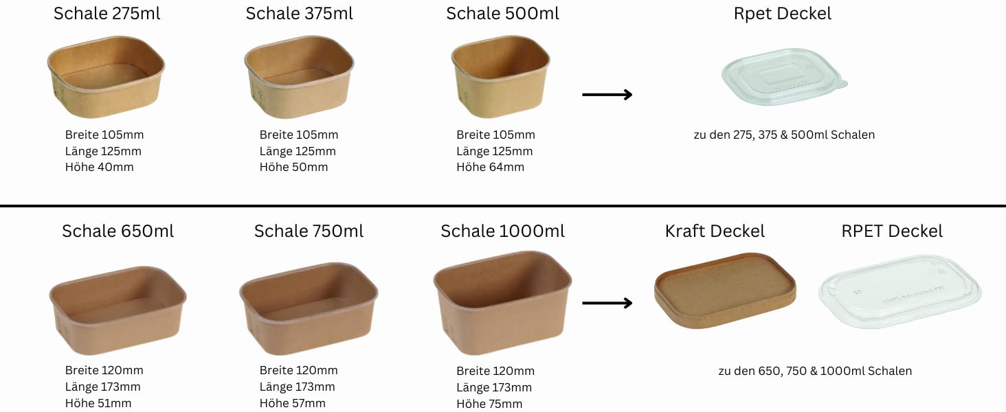 300 cuencos para ensalada para llevar, color marrón, cuadrados, 650 ml, 17,3 x 12 x 5,1 cm, vasos de delicatessen reciclables, cuencos de cartón kraft