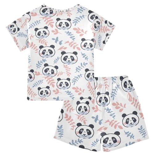 ALAZA Panda Color Leaf Pajamas Set Short Sleeve Cotton Sleepwear Summer Pjs 2 Piece 5-14Y2