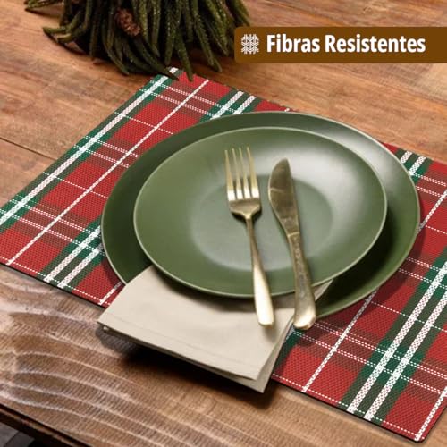 4 Jogo Americano Mesa Posta Luxo Feliz Natal Ano Novo Vr (Xadrez Verde e Vermelho)