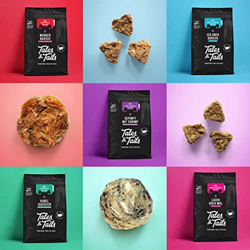 Tales & Tails - Hunde Leckerlis aus 100% isländischem Dorsch | Natürlich, Zuckerfrei, Getreidefrei, reich an Omega 3 | Kausnack Icebarks „Ich dreh Dorsch | 5 x 70g Tüten Hundesnack