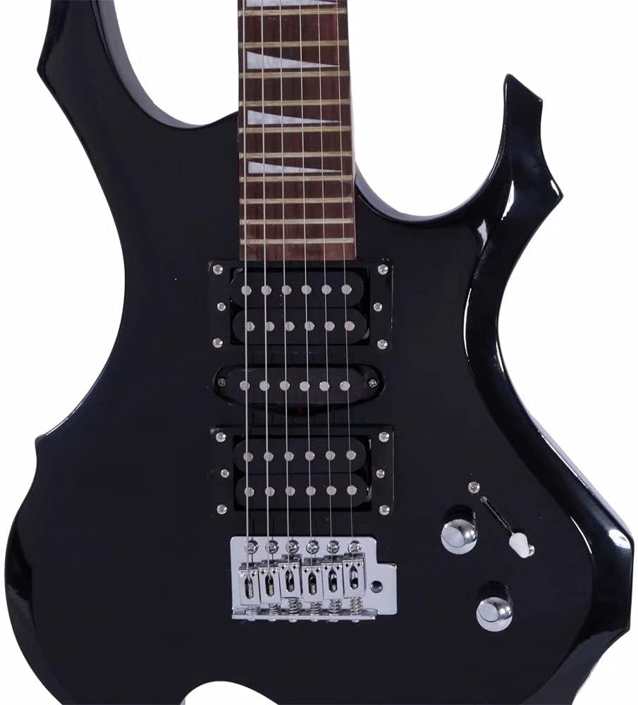 Novice Flame Shaped Electric Guitar HSH Pickup Bag Strap Paddle Rocker Cable Wrench Tool Black