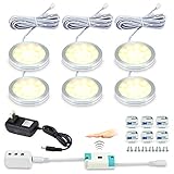 Kuniwa LED Under Cabinet Lighting Kit, Kitchen Puck Lights Dimmable 2W 1080lm Under Counter Lighting, Hand Wave Activated Switch Closet Lights, 3000K Warm White, Set of 6, All Accessories Included