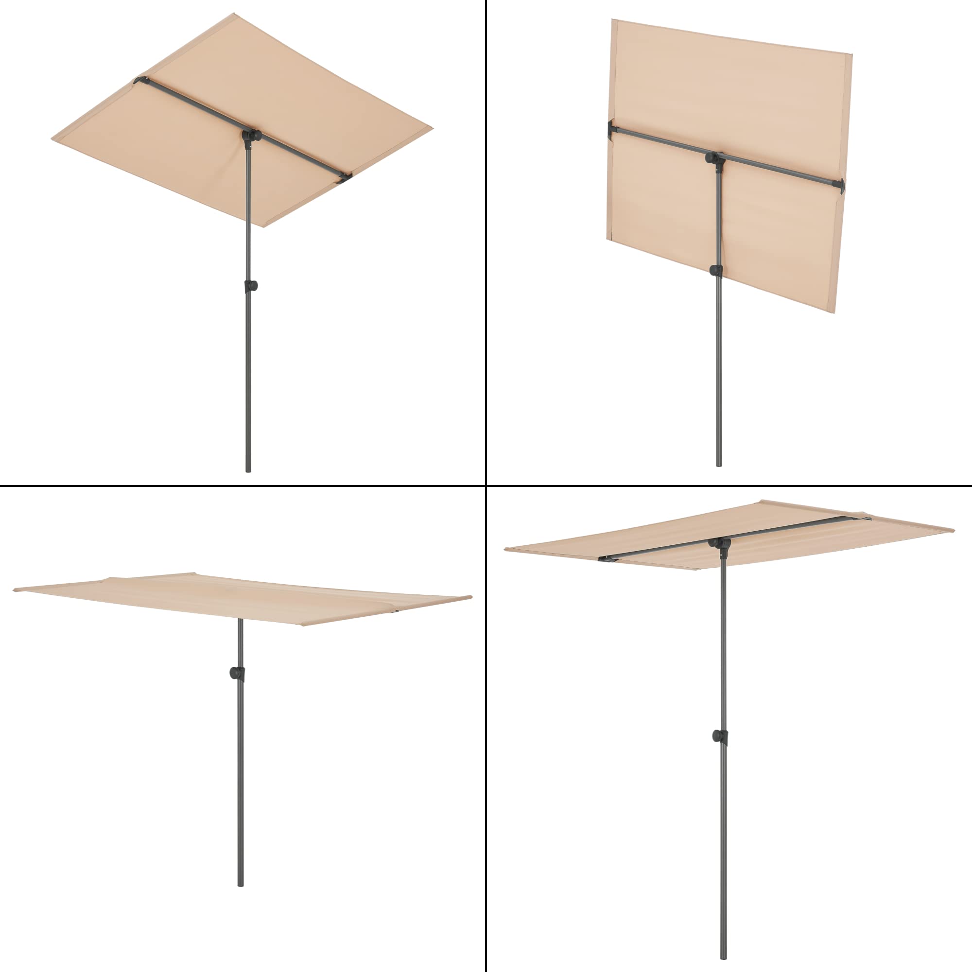 pro.tec Ombrellone Parasole Girevole con Palo Centrale Regolabile in Altezza 120-200 cm Telo Idrorepellente 180 x 130 cm - Color Sabbia