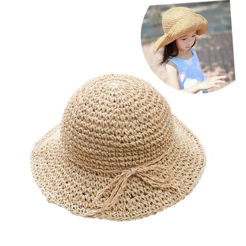 Girls Casual Summer Straw Hats for Boy Girl Uv Protection Beach Cap Bowknot Design Beige for Outdoor Vacations and Fits4