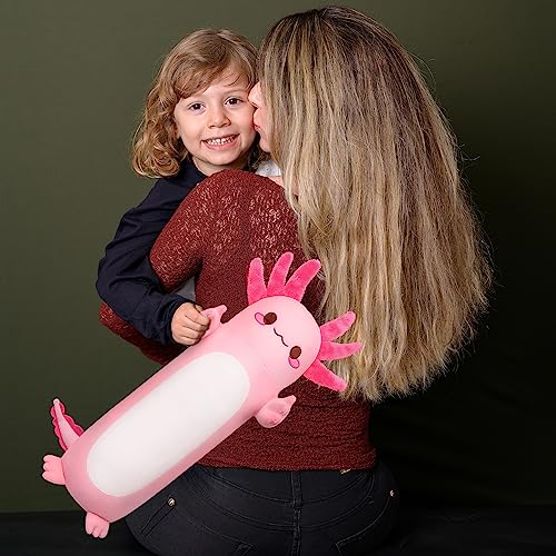 Image of Auspicious beginning 20 inch Cute Axolotl Stuffed Animal Plush Pillow, Soft Kawaii Cat face Pink Axolotl Body Pillow Long Plush Doll Standing Hugging Pillow Toys for Kids Children Adults Gifts