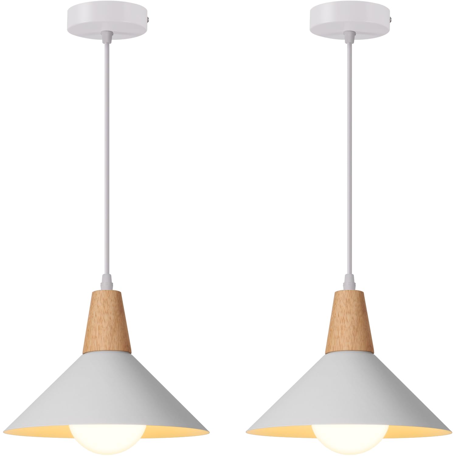 AWEKLIY Lámpara Colgante Vintage de Metal, E27 Lámpara Colgante de Techo de Madera, Led Lámpara de Techo de Estilo Retro Rústica Industrial para Dormitorio Salon Comedor Cocina, 25CM (Blanco)