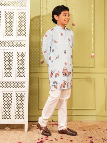 Image of AJ DEZINES Kurta Pajama For Kids Boys | Cotton Printed Chikankari Kurta Pyjama Set For Boys | Traditional & Festive Outfit | Party & Ethnic Wear | Stylish Kids Kurta Set