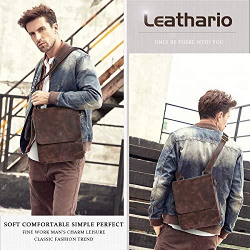 Leathario Men's Crossbody Bag Leather Shoulder Bag For Men Small Messenger Retro Pad Bag Satchel Sling Travel Work #TOP5