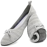 HEAWISH Women’s Flats Shoes Comfortable Crochet Lace Mesh Round Toe Slip On Casual Ballet Flats Dress Shoes(Grey, US8)