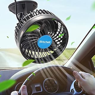12V Electric Car Fan with Cigarette Lighter Plug, 4.5'' Powerful Cooling Air Fan with Upgrade Powerful Suction Cup, 360° Rotatable Portable Quiet Fan for Vehicle Car Truck Van SUV RV ATV Boat