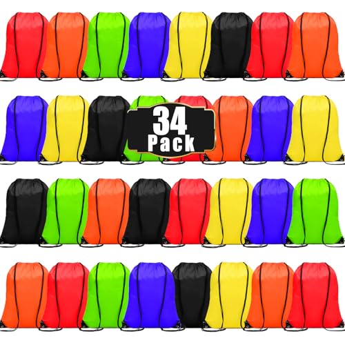 GOUHOOM Drawstring Backpacks Bulk, 34Pcs Gym Bags, 6 Colors Gym Backpack for Men, Drawstring Bags Bulk, Draw String Back Bag Sports Backpack for School Sports and Outdoors