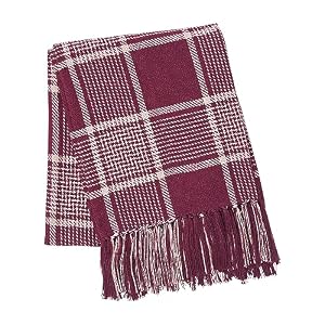 VHC Brands Eston Rustic Farmhouse Decor Autumn Seasonal Burgundy Tan Plaid Throw 50x60 VHC Brands Eston Rustic Farmhouse Decor Autumn Seasonal Burgundy Tan Plaid Throw 50×60