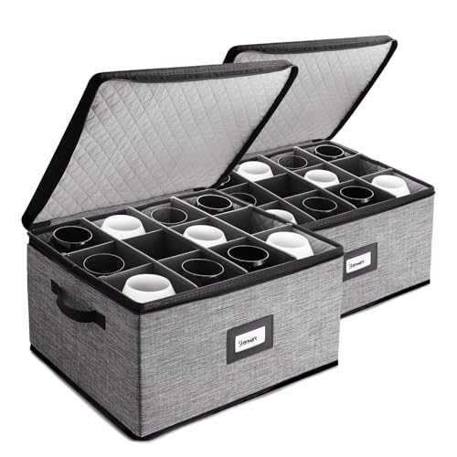 Image of Hearth & Harbor Wine Glass Storage Box with Dividers, Stemware Storage