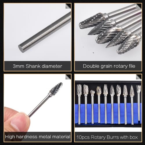 Set de 10 fresas de carburo de tungsteno para rotar miniatura 3