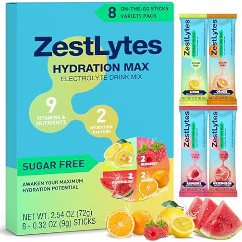 Strong Satly Hydration Powder Packets, Electrolyte Powder Drink Mix, Liquid Everyday IV Drink Mix for Rehydration Max | Sugar Free | 9 Vitamins & Nutrients | 2 Hydration Factors | 8 Sticks | Mixed Flavor Cover