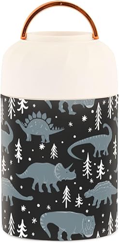 Miniatura 2 de Christmas Tree Dinosaurs Black Food Jar with Spoon Stainless Steel Vacuum Insulated Food Container 17 oz Soup Thermos for Adults