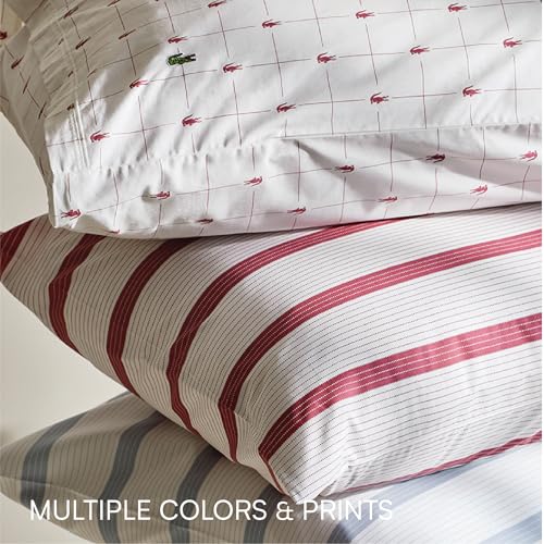 Image of Lacoste Slice 100% Cotton Percale Sheet Set, Sleet, Full