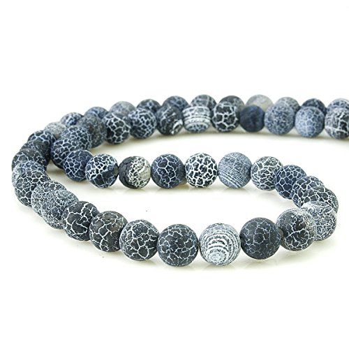 8mm Black Frosted Agate Beads Round Semi Precious Gemstone Loose Beads for Jewelry Making (46-48pcs/strand)
