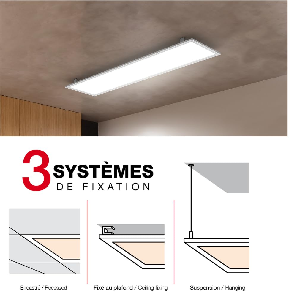 Xanlite - Panel de techo rectangular con 3 modos de fijación, 42 W, LED plano, 3300 lúmenes, diseño 1185 x 285 mm, PA3000RNW, 42 W