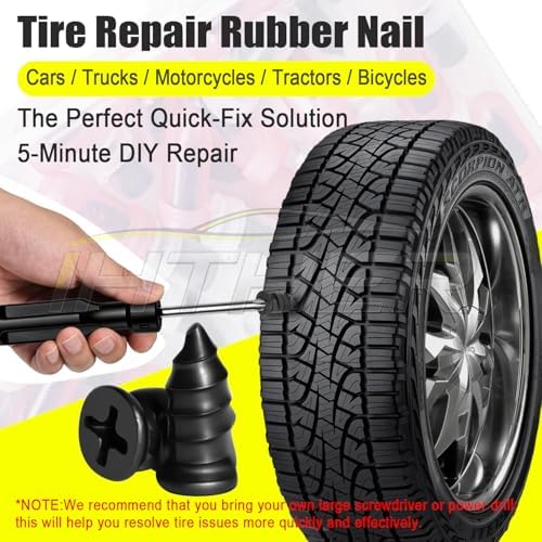 61 PCS Tire Plugs Screw Type, Reliable Screw in Tire Repair Plugs with a Screwdriver, Quick Tool Tire Plugs, Screw Tire Plug Kit, Tire patch kit for cars, motorcycles, trucks, tractors, and bicycles - 1