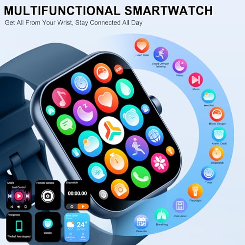 Image of Smart Watch for Men Women (Answer /Make Call), 1.96 inchHD Smartwatch with Heart Rate /Sleep Monitor /Pedometer, 113+ Sports Modes, New Fitness Watch IP68 Waterproof, Activity Tracker for Android iOS-Blue