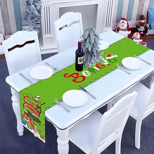 Christmas Table Runner Merry Christmas Winter Holiday Party Decorations Xmas Fireplace Kitchen Dining Room Home Decor (Green, 13" x 90") by Pudodo - Image 4
