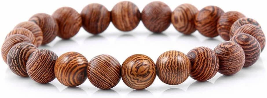 Bracelet en perles de bois naturel et pierre brune avec cristal Reiki élégant