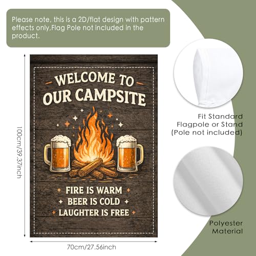 Image of Nuxovilar Camping Flag Fire Pit Garden Flag 28x40 Inches Polyester | Campsite Banner Vintage Lawn Decor Campsite Fire Pit Entryway (Rustic Campfire)