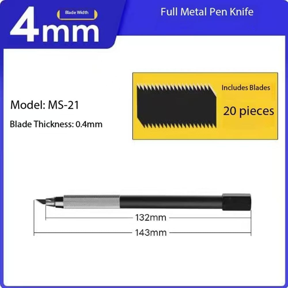All-Metal Craft Knife - Professional Precision Hobby Tool for Model Building, Handmade Scrapbooking, Rubber Stamp Carving - Includes Narrow & Wide Blades (MS-24 + MS-21 + MS-22)