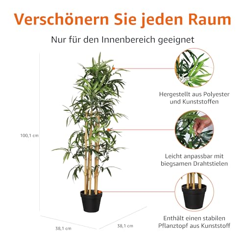 Amazon Basics künstliche Bambus pflanze mit Kunststoff-Blumentopf, 100 cm, Grün