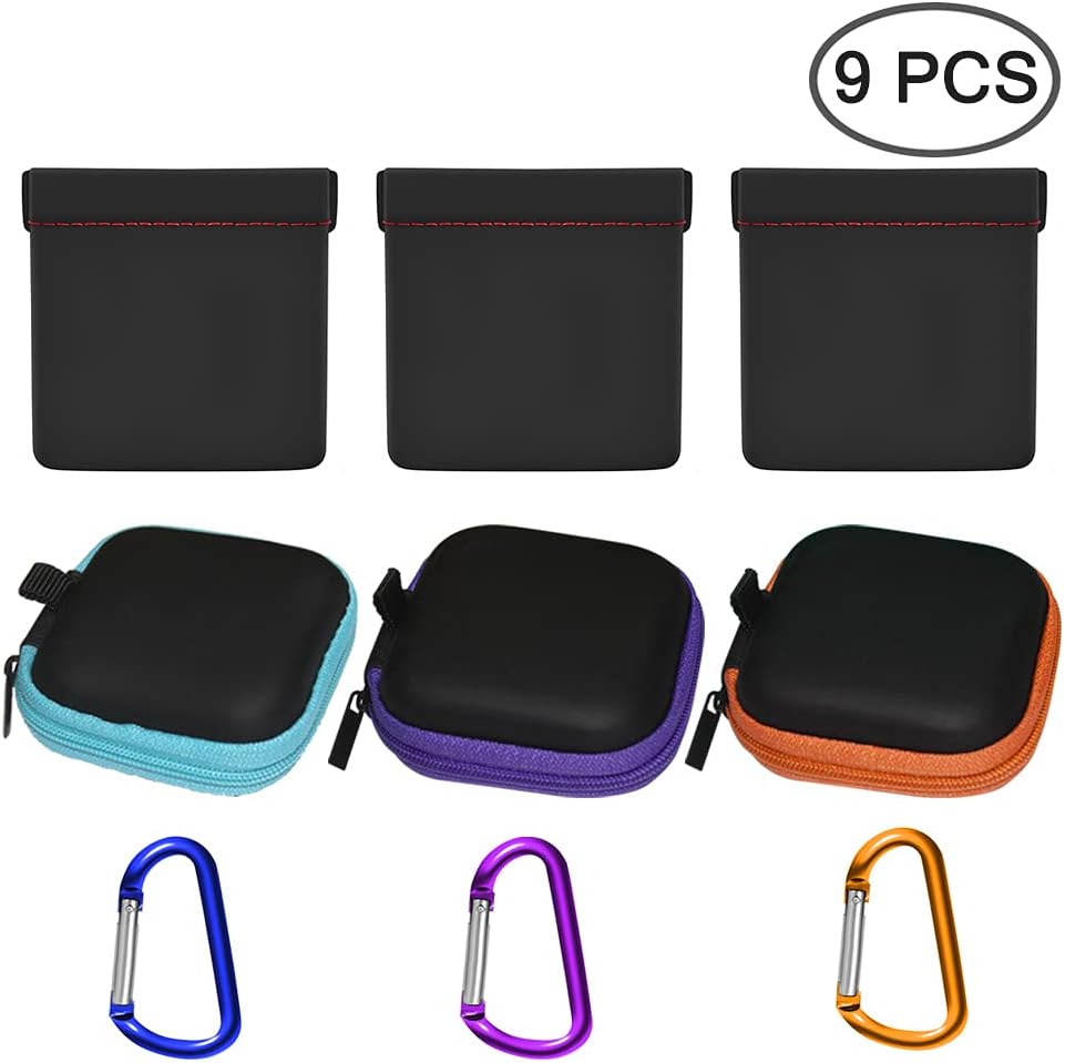 6 PCS Earphone Case Pouch with Carabiner, FineGood Earbud Case Bag Hard Portable Earphone Storage Bag Protective Snap Pouch for Earphone Headphone