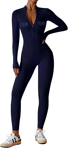ECUPPER Enterizo Deportivo para Mujer Con cierre de cremallera y manga larga - Body moldeador para yoga y gym