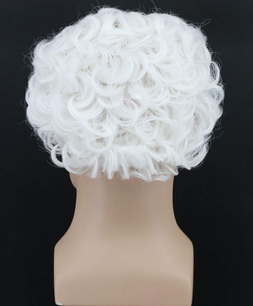 Yuehong Short Curly White Old Men Wig Fluffy Bald Head Receding Hairline Costume Cosplay Wig with Heat Resistant Synthetic Fibers (White) - Image 4